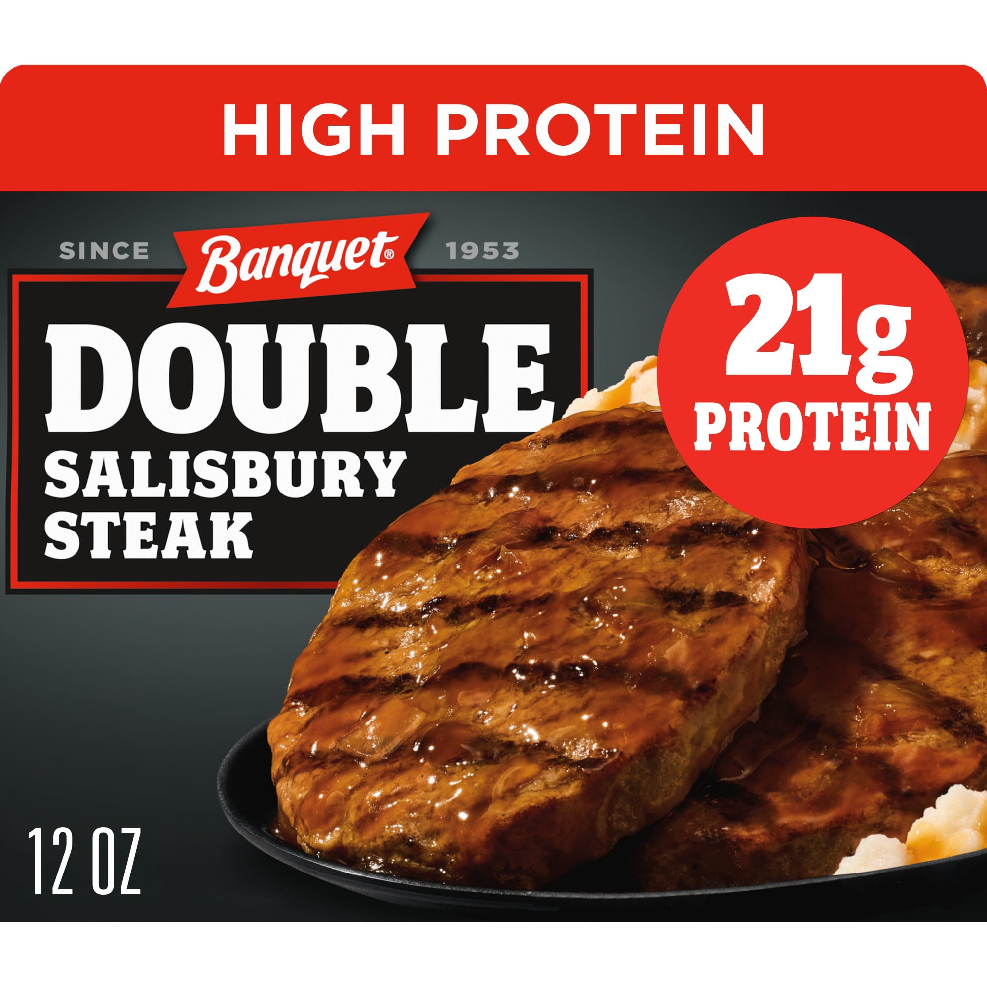 Banquet Double Salisbury Steak, 21g Protein, High Protein Frozen Meal, 12 oz.