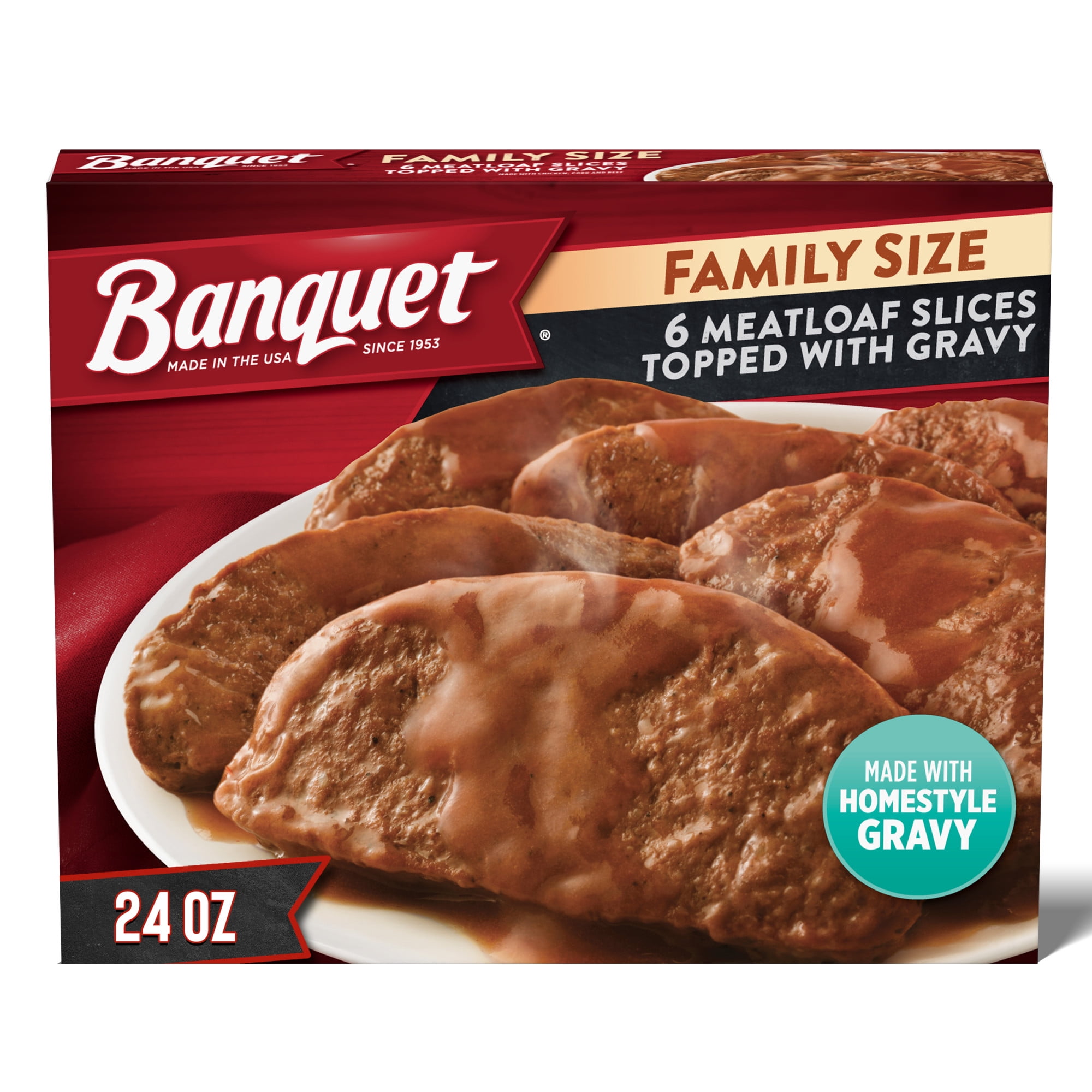 Banquet Family Size Meatloaf Slices Topped with Gravy, Frozen Meal, 24 oz.