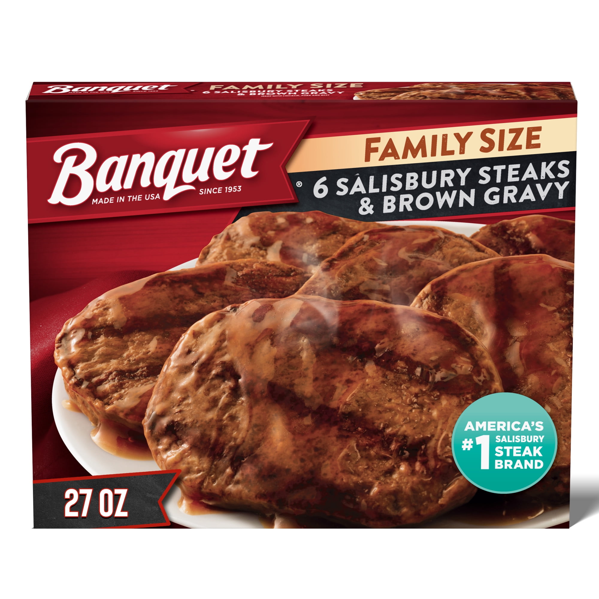 Banquet Family Size Salisbury Steaks and Brown Gravy, Frozen Meal, 27 oz (Frozen)