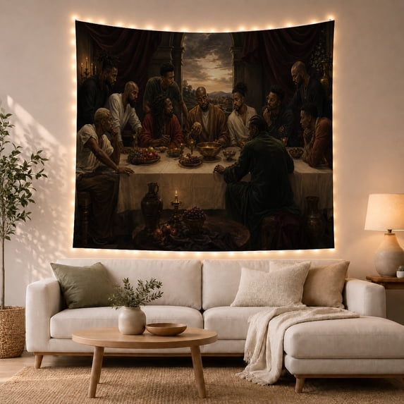Banquet Group Around a Long Table Beneath Stone Arches, Moody Gothic for Dark Art Lovers, Shadowed Feast Decor, Halloween Gift, Tapestry Wall Hanging for Living Room and Den