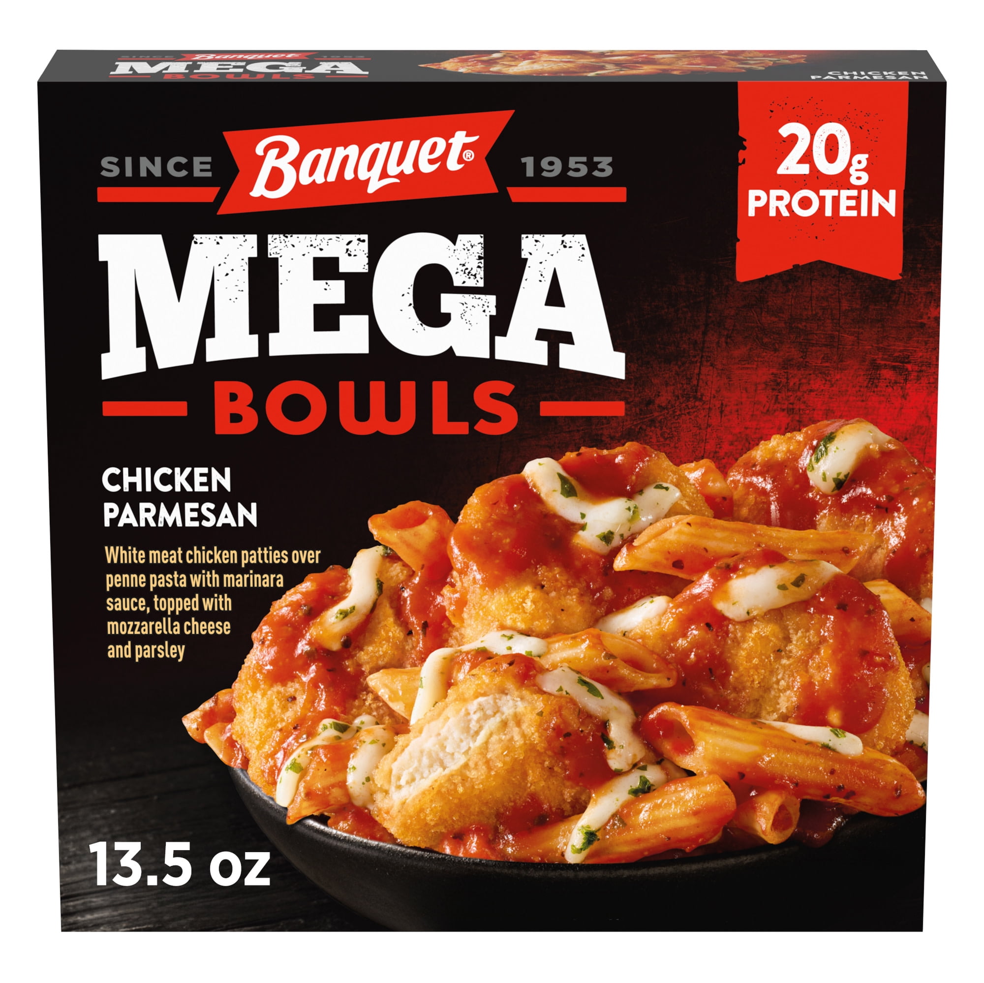 Banquet MEGA Bowls Chicken Parmesan, 20g Protein, Frozen Meal, 13.5 oz.