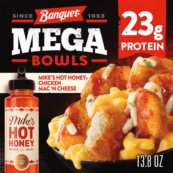 Banquet MEGA Bowls Mike's Hot Honey Chicken Mac 'n Cheese, 23g Protein, Frozen Meal, 13.8 oz.