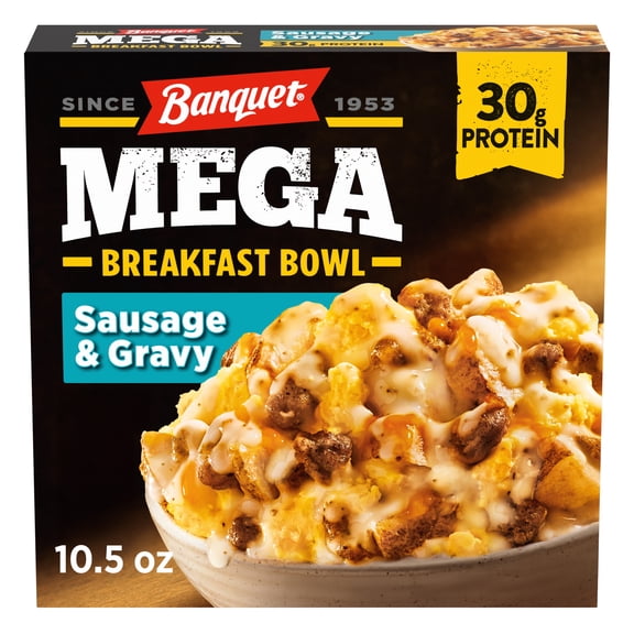 Banquet MEGA Breakfast Bowl Sausage & Gravy, 30g Protein,  Frozen Meal, 10.5 oz. Bowl