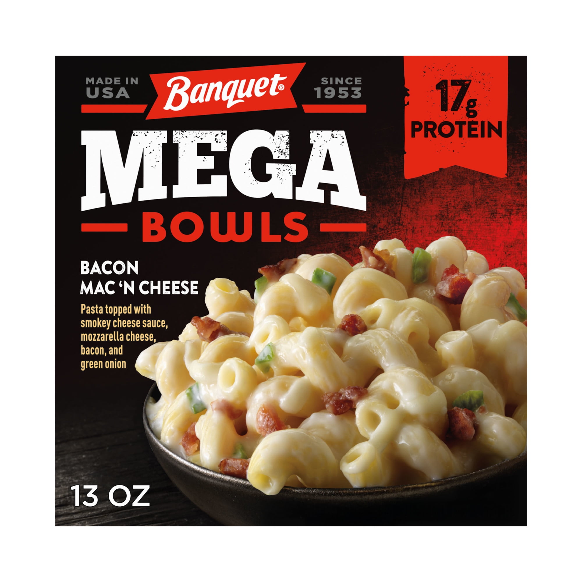 Banquet Mega Bowls Bacon Mac and Cheese, Frozen Meal, 13 oz (Frozen)