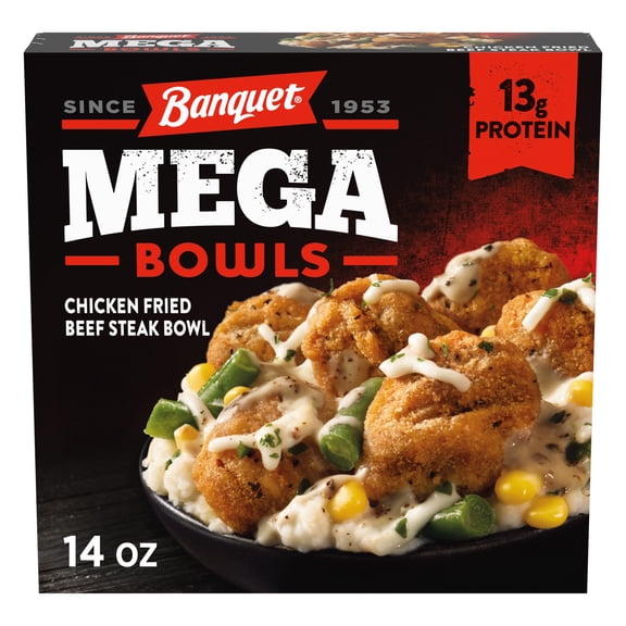 Banquet MEGA Bowls Chicken Fried Beef Steak Bowl, 13g Protein, Frozen Meal, 14 oz.Bowl