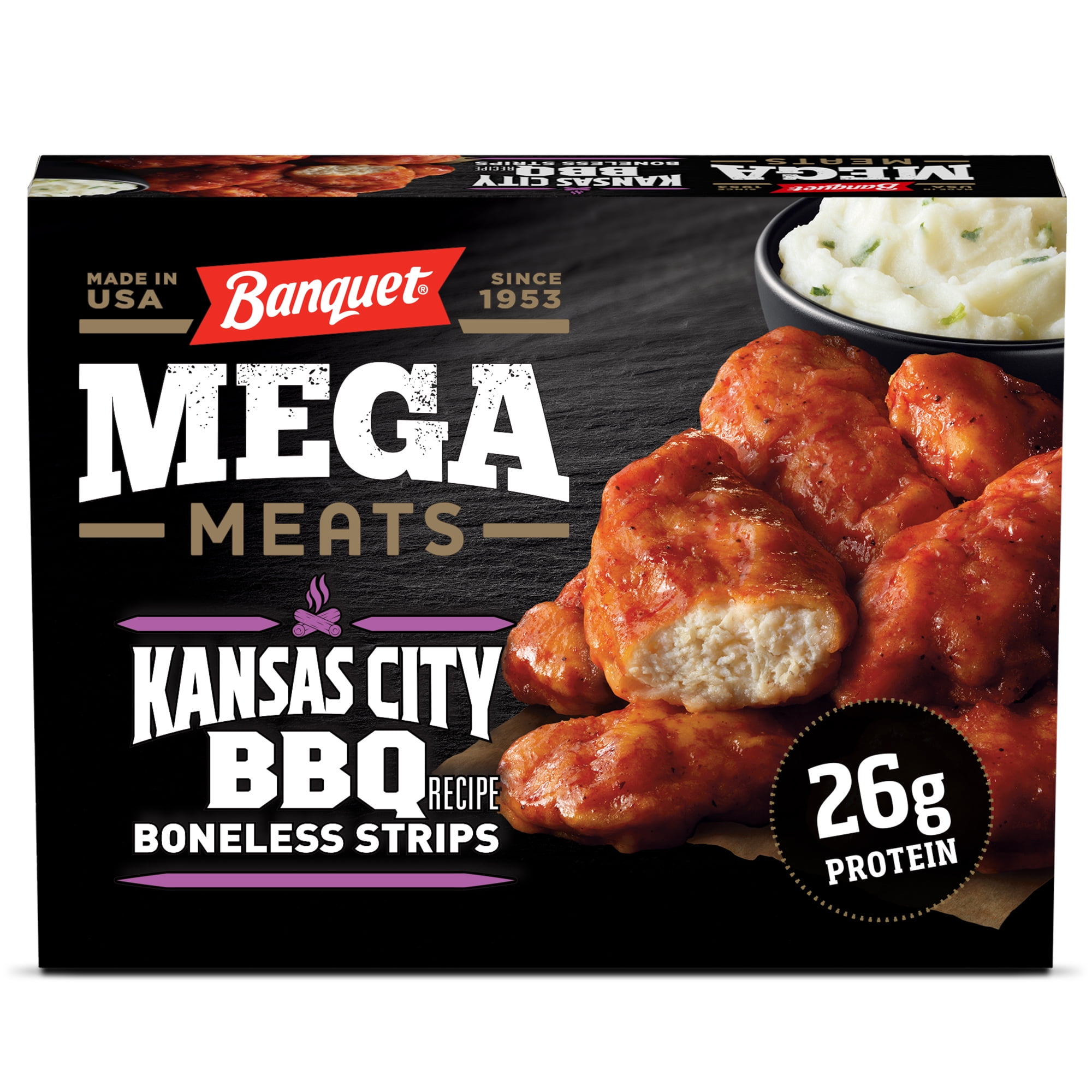 Banquet Mega Meats KC BBQ Chicken Strips with Mashed Potatoes, 13.3 oz (Frozen)