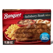 Banquet Salisbury Steak with Creamy Mashed Potatoes and Cinnamon Apple Dessert, Frozen Meal, 11.88 oz (Frozen)