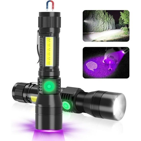 Banral 2 Pack 1000 High Lumens UV Rechargeable Flashlights,3 in 1 Bright Pocket Flash Light for Stains Detection Camping Emergency,Magnetic Base