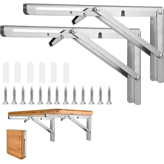 Banral 20inch Folding Shelf Brackets for Table ,Collapsible Wall Mounted Shelf Brackets,Heavy Duty Stainless Steel,2 Pack