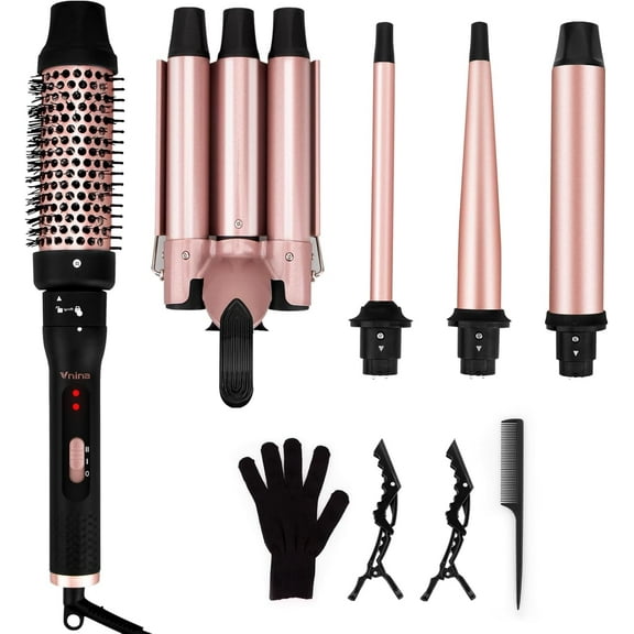 Banral 5 in 1 Curling Wand Set for Curling Hair,0.5-1.25" 30S Fast Heating Hair Curler with Comb & Glove & Clips for Fast Curly