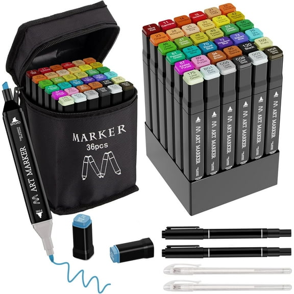 Banral Alcohol Markers, 36 Colors Dual Tip Art Marker with Case and Holders for Sketching,Coloring, Permanent Drawing