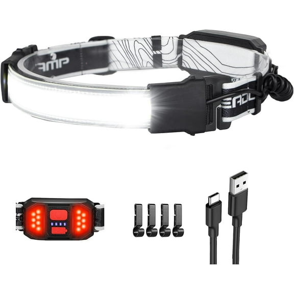 Banral LED Headlamp Flashlight,USB Forehead Lamp,1000lm 230 Broadbeam,Waterproof with Red Taillight for Camping Running Hiking