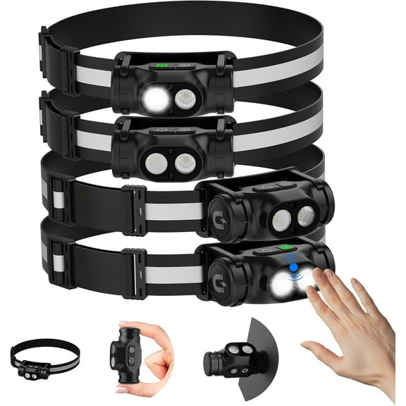 Banral Led Running Headlamp,4 Packs Forehead Detachable Flashlight with Motion Sensor, 4 Modes for Adult, Outdoor, Emergency