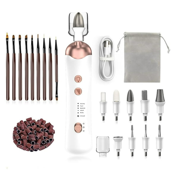 Banral Professional Electric Nail Drill Kit - Cordless Nail Filer for Acrylic/Gel/Natural Nails with Sanding Bands, Portable Manicure Pedicure Set for Home & Salon Use (White)