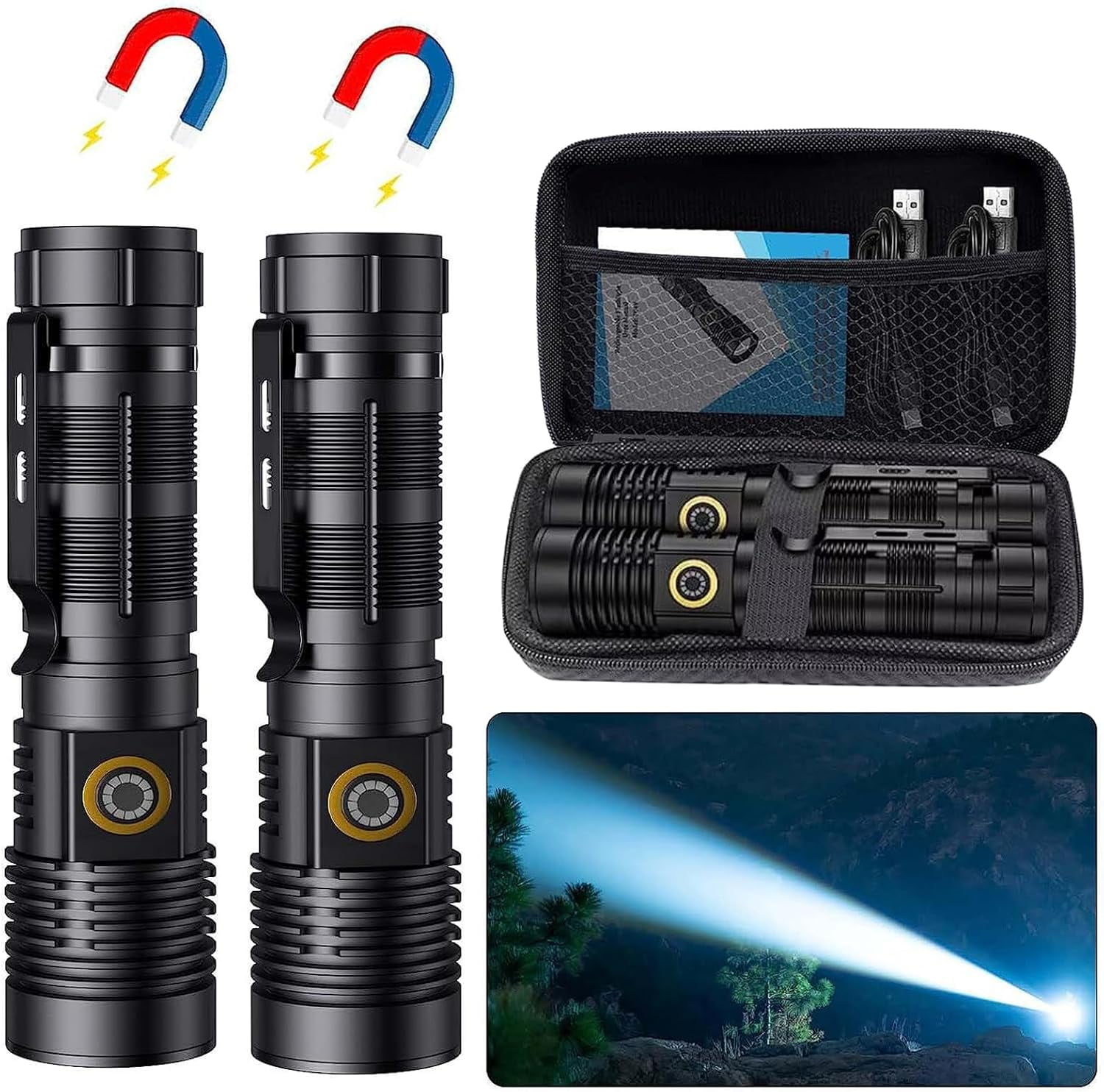 Banral Rechargeable LED Magnetic Flashlight,20000 High Lumens Super Bright  USB Flashlight,Zoomable 5Modes for Hiking, Camping