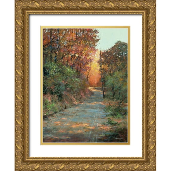 Bansemer, Roger 11x14 Gold Ornate Wood Framed with Double Matting Museum Art Print Titled - Autumn Path