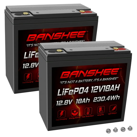 Banshee 12V 18Ah LiFePO4 Battery (2-Pack) | Compatible with Odyssey PC680 | Deep Cycle Rechargeable with BMS for UPS, Motorcycle, Scooter