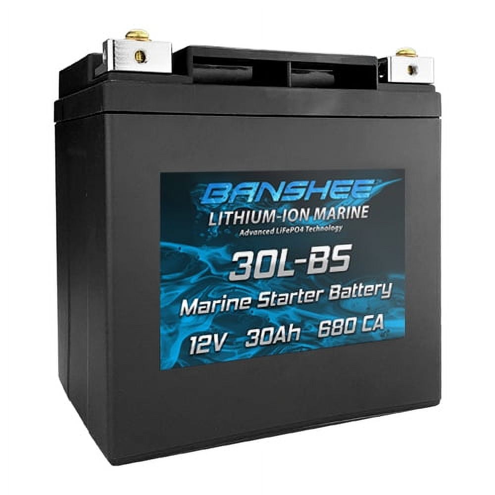 Banshee 12V 30Ah Lithium Ion YTX30L Marine Battery for 9.9 to 25HP or Less Outboard Motors