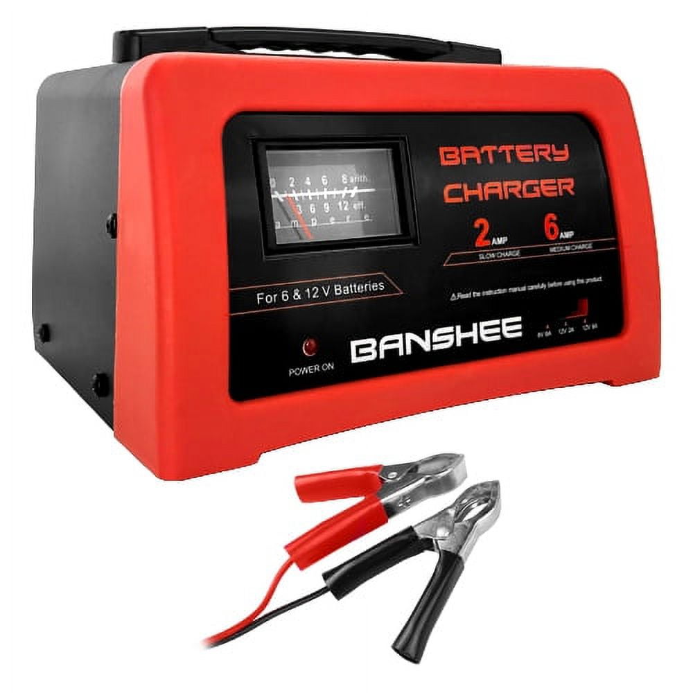 Banshee 12V & 6V Automatic 2/6 AMP Portable Battery Charger for Car, Boat, Motorbike, Van