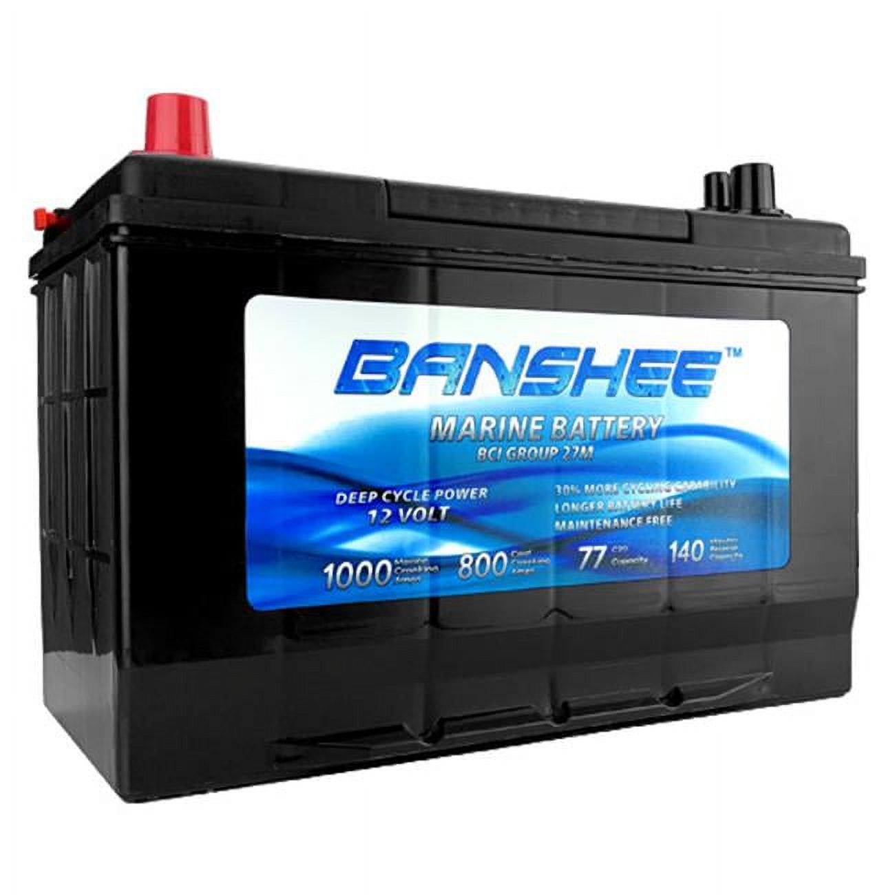 Banshee  12V 77Ah Deep Cycle Marine Battery for Replacement Optima D27M - Group Size 27 - image 1 of 4