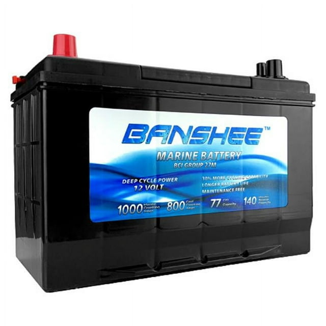 Banshee  12V 77Ah Deep Cycle Marine Battery for Replacement Optima D27M - Group Size 27