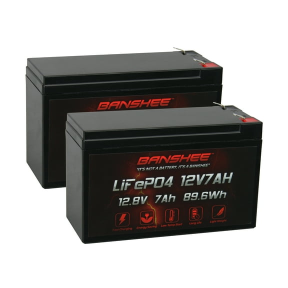 Banshee 12V 7Ah LiFePO4 Battery PS-1270 Sealed Lead Acid Alternative, Lightweight & Rechargeable (2-Pack)