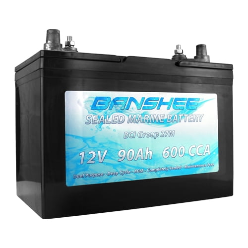 Banshee AGM/SLA 12V Vehicle Battery Group Size 27M, 600 CCA Top Post for Marine