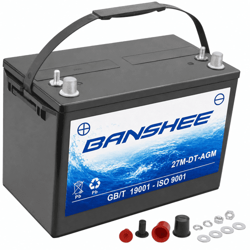 Banshee AGM/SLA 12V Vehicle Battery Group Size 27M, 600 CCA Top Post for Marine