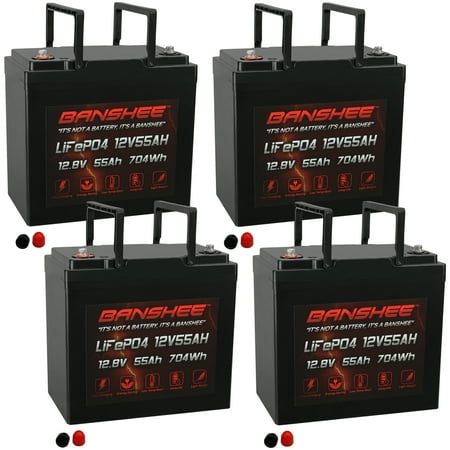 Banshee Battery 12V 55AH Lithium LiFePO4 Deep Cycle Replacement Battery Compatible with CCA500 CA525 (51R-60-500) - 4 Pack