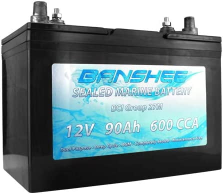 Banshee Group 27M Deep Cycle AGM Marine Battery  12V 90Ah Dual Purpose Sealed Battery for Boats, RVs, Trolling Motors, Solar & Off-Grid  Maintenance-Free, 600 CCA, Dual Terminals