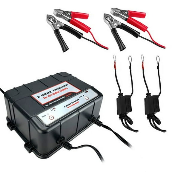 Banshee Lithium LiFePO4 2 Bay 12v Smart Charger/Tender for Car Motorcycle Truck Boat Battery