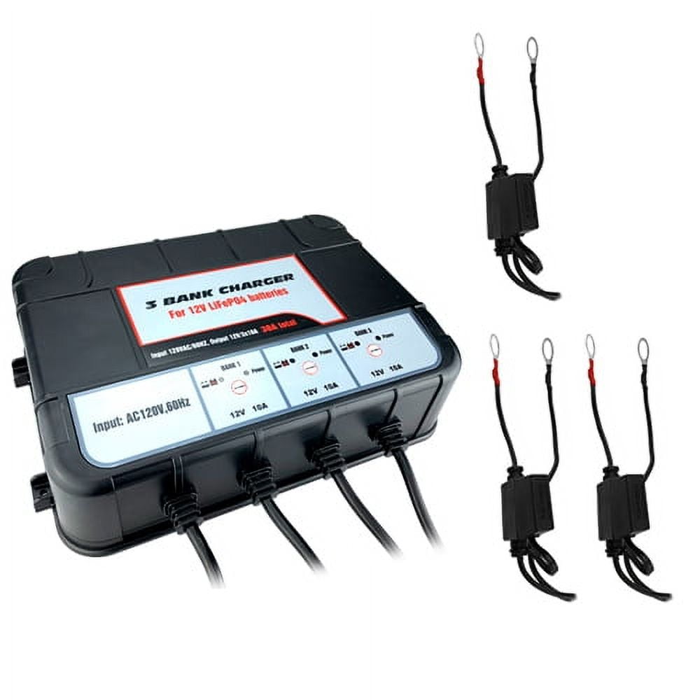 Banshee Lithium LiFePO4 3 Bay 12v Smart Charger/Tender for Car Motorcycle Truck Boat Battery