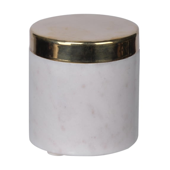 Banswara Jar Marble with Brass Lid-Color:White,Style:Modern Chic