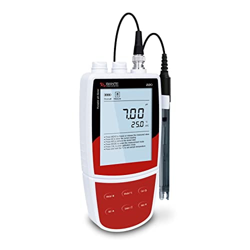 Bante 220 Portable pH Meter, 0.01 pH Accuracy, 1 to 3 Points Calibration, Automatic Temperature Compensation, Auto-Read Measurement Endpoint, 100 Sets of Data Storage$$Tools