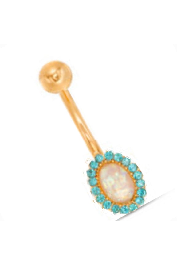 Yellow Ion Plated Oval Dichroic & Blue Crystal Frame Belly Buttom Ring 14G - 3/8"