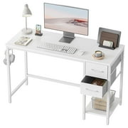 Banti 40" Modern Computer Desk with Drawers and Shelf, Reversible Storage, Small Study Table for Home Office, Bedroom or Dorm, White