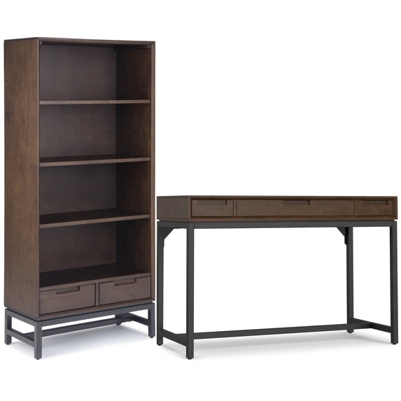 Banting Solid Wood 48-inch Desk with 30-inch Bookcase in Walnut Brown (Set of 2)