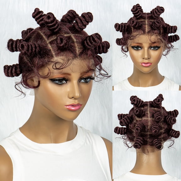 Bantu Knotless Box Braided Wigs for Women Synthetic Full Lace Buns Braids Wig with Baby Hair Braiding Wig Lace Frontal Braided Wigs (1B/BUG Color)