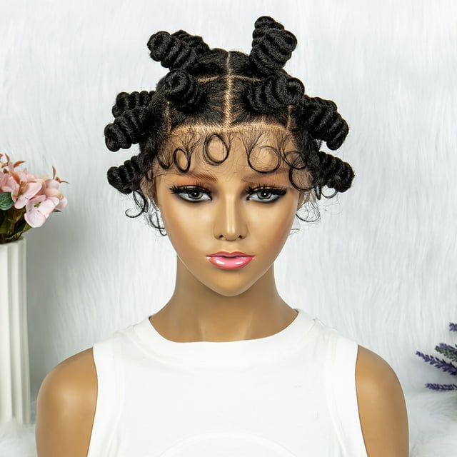 Bantu Knots Wig Braided Wigs for Black Women Transparent HD Full Lace ...