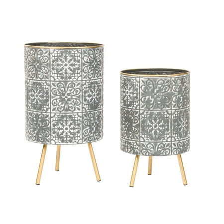 Bantu Modern Metal Planters (Set of 2) - Gray