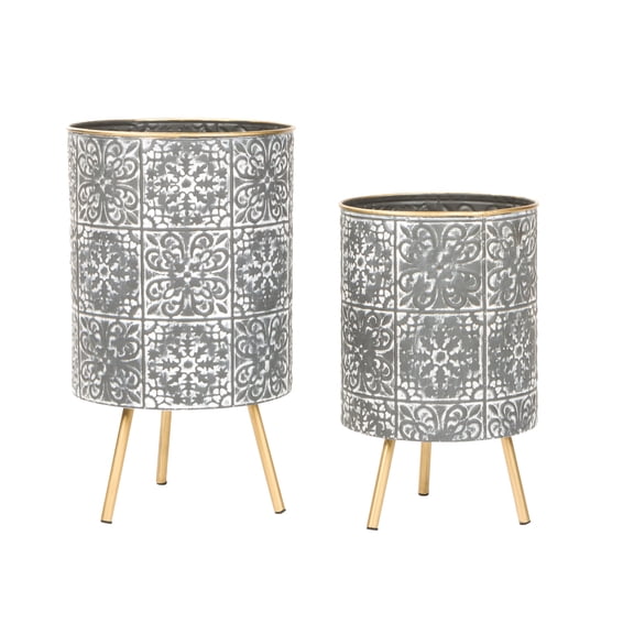 Bantu Modern Metal Planters (Set of 2) - Gray