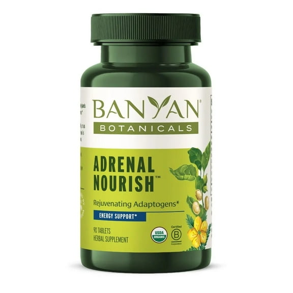 Banyan Botanicals Adrenal Nourish – Organic Adaptogen Supplement - Adrenal Support for Natural Energy with Organic Ashwagandha, Gokshura & Guduchi* – 90 Tablets – Non-GMO, Sustainably Sourced, Vegan