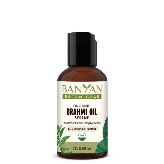 Banyan Botanicals Brahmi Oil with Sesame – Organic Ayurvedic Massage Oil with Gotu Kola and Bacopa ­­– Calming Massage Oil for Focus & Relaxation – 2 oz – Non GMO Sustainably Sourced Abhyanga Oil