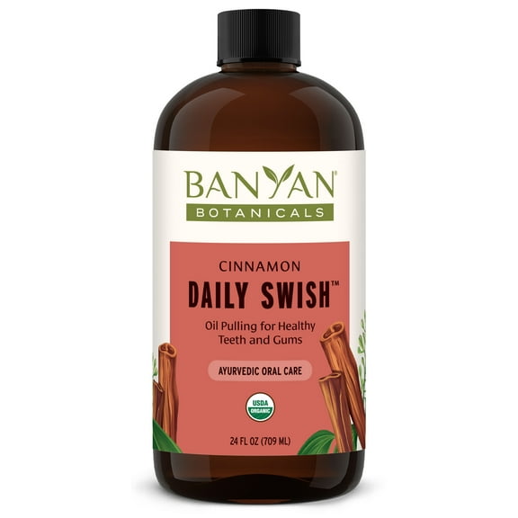 Banyan Botanicals Cinnamon Daily Swish – Organic Ayurvedic Pulling Oil with Coconut Oil – Mouthwash for Fresh Breath and Sparkling Oral Health* – 24 oz – Non GMO Sustainably Sourced Vegan