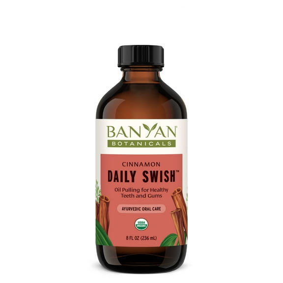 Banyan Botanicals Cinnamon Daily Swish – Organic Ayurvedic Pulling Oil with Coconut Oil – Mouthwash for Fresh Breath and Sparkling Oral Health* – 8 oz – Non GMO Sustainably Sourced Vegan
