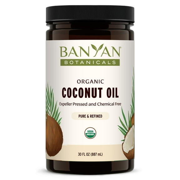 Banyan Botanicals Coconut Oil – Expeller Pressed Organic Coconut Oil – Massage Oil for Naturally Hydrated Skin and Hair – 30 oz – Refined, Non GMO, Sustainably Sourced