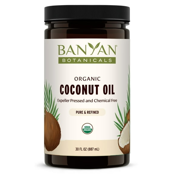 Banyan Botanicals Coconut Oil – Expeller Pressed Organic Coconut Oil – Massage Oil for Naturally Hydrated Skin and Hair – 30 oz – Refined, Non GMO, Sustainably Sourced