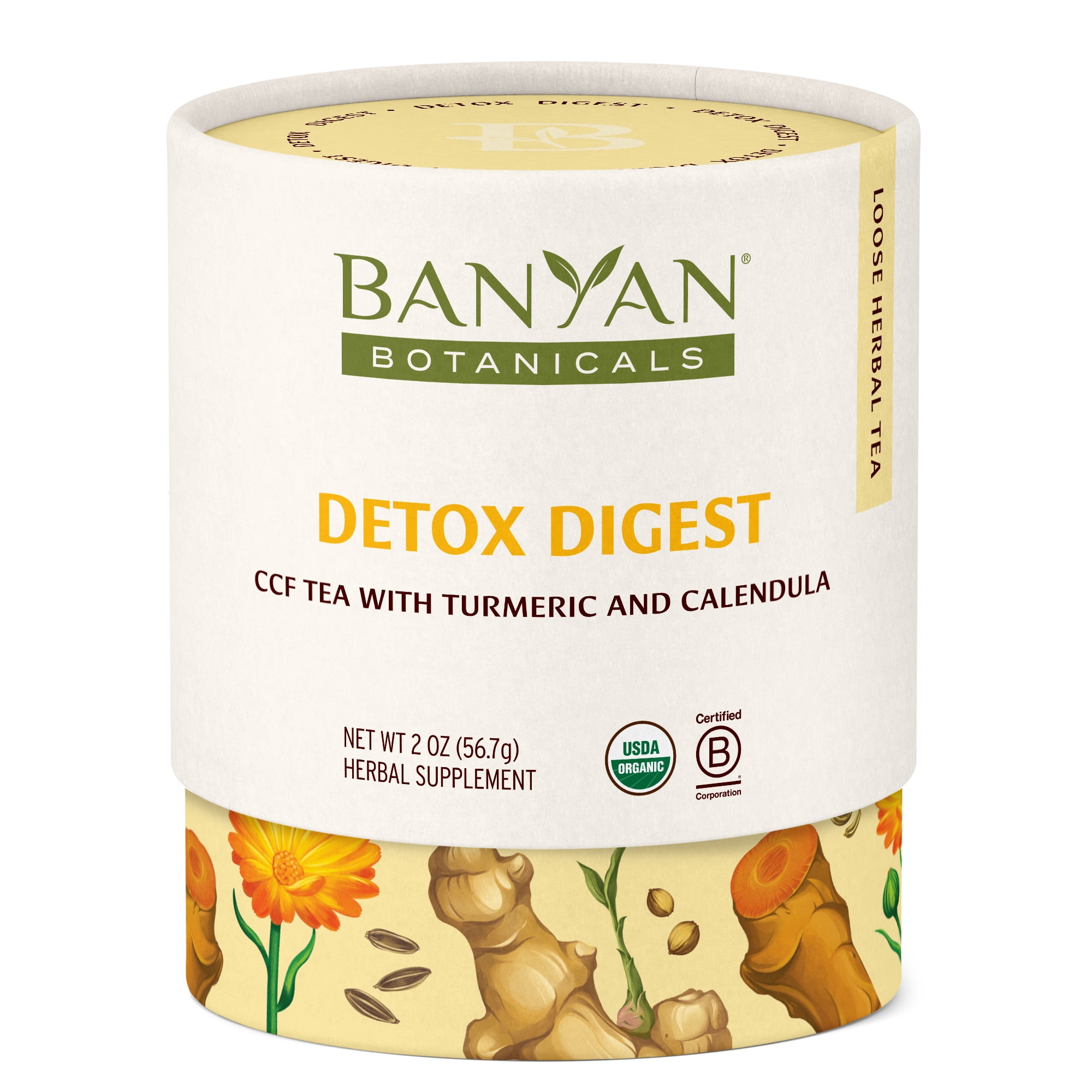 Banyan Botanicals Detox Digest CCF Tea – Organic Herbal Detox Tea with Turmeric and Ginger – Caffeine-Free Tea for Digestion and Cleansing* – 2 oz. – Non-GMO Sustainably Sourced Herbal Loose Leaf Tea