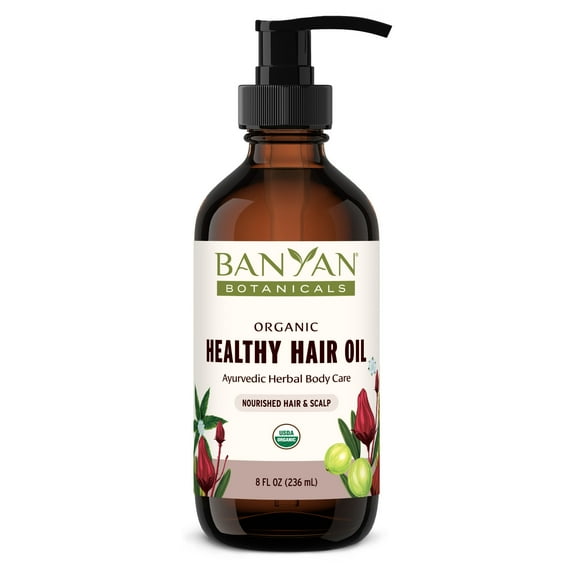 Banyan Botanicals Healthy Hair Oil – Organic Hair Oil with Bhringaraj & Amla for All Hair Types – Ayurvedic Hair Care for Thick & Lustrous Hair – 8 oz. – Non GMO Sustainably Sourced Scalp & Hair Oil