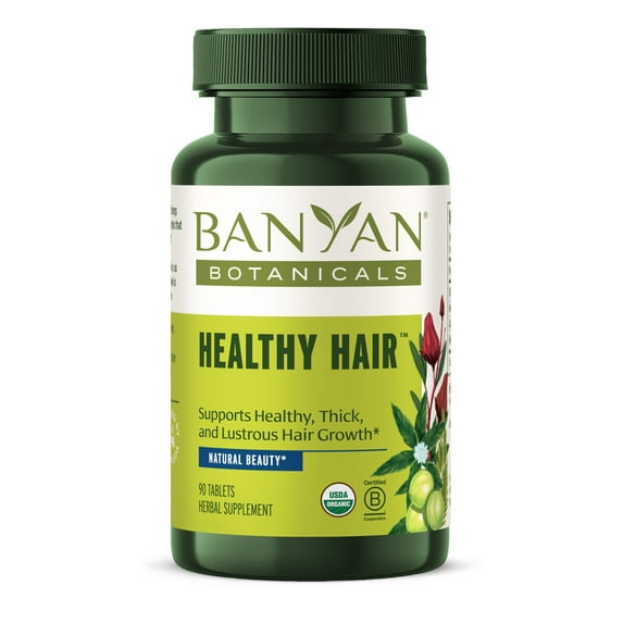 Banyan Botanicals Healthy Hair Tablets – Organic Hair Supplement with Amla & Bhringaraj – Ayurvedic Hair Care for Healthy, Thick & Lustrous Hair* – 90 Tablets – Non GMO Sustainably Sourced Vegan